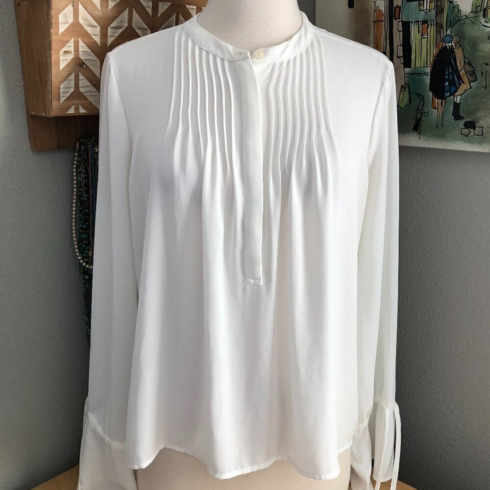 J Crew White Pleated Tie Sleeve Flowy Poet Blouse Women's size S